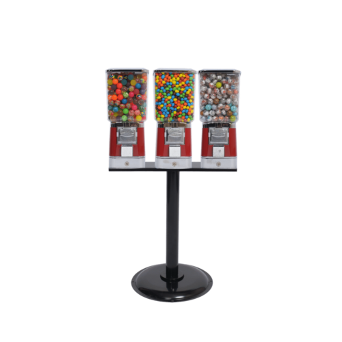 3 single square head machines with cash drawer and stand, candy vending, candy vending machine, vending machine with stand, vending machine