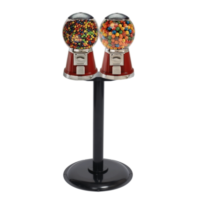 double classic bubble-gum machines and stand, bubble-gum machines, vending machines, classic gumball machines, double head vending machine